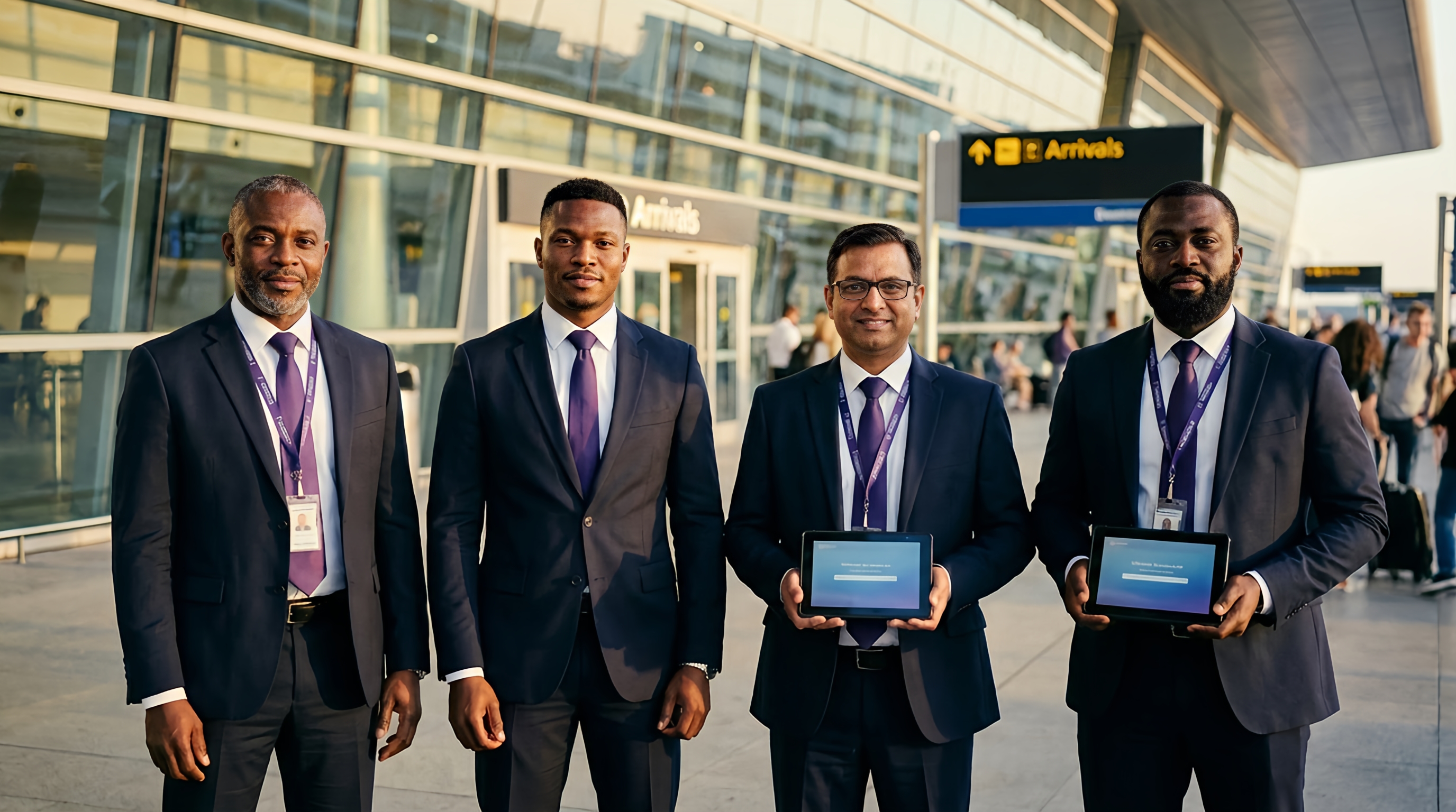 Simplaa drivers outside a London airport arrivals hall